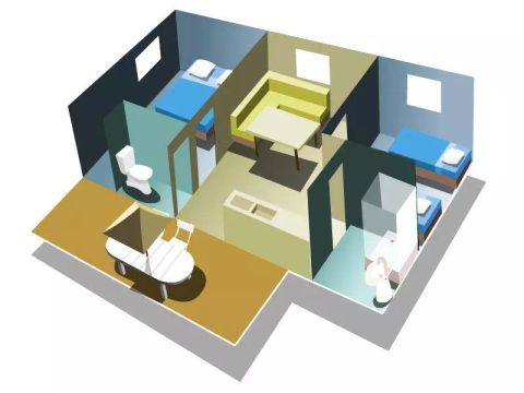 Mobilhome 6 personnes - 2 chambres en bord de Rivière et climatisé Dimanche/Dimanche (29 m²) n°0 à 2 6 personnes