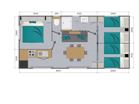 MOBILHOME 6 personnes - Cottage Belvédère 6p 3ch 1sdb Prem1um