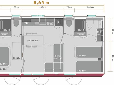 MOBILHOME 5 personnes - Premium PLUS 2ch 2 SDB-TV-LV-plancha-terrasse couverte-33m² | PREMIUM