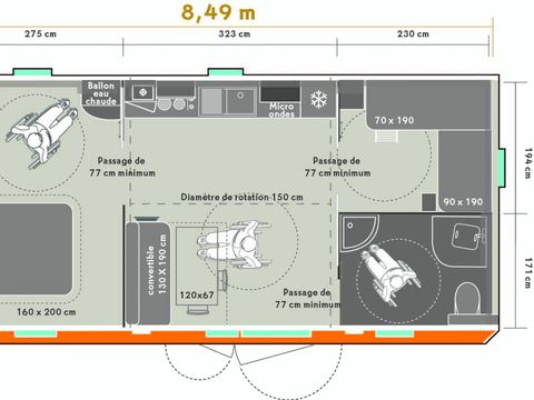 MOBILHOME 5 personnes - Life 2ch PMR- CLIM -TV-LV-plancha-32m²-terrasse couverte | PREMIUM 