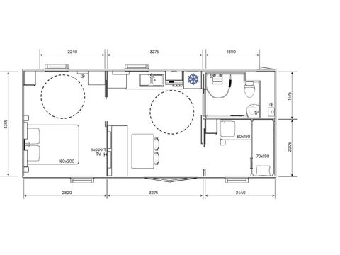 Mobilhome 6 personnes - Mobil-home PMR | Comfort XL | 2 Ch. | 4/6 Pers. | Terrasse surélevée | Clim. | TV