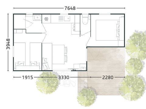 MOBILHOME 4 personnes - Bergame 762 TI 2 ch