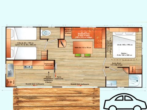 MOBILHOME 2 personnes - Jasmin 2 personnes inclus - possible 2 personnes en supplément auprès du camping