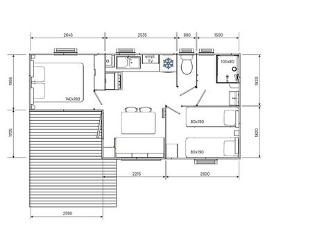 MOBILHOME 6 personnes - Confort | 2 Chambres | 4-6 Couchages | Petite terrasse | 1 Salle de bain | Climatisation