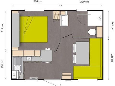 MOBILHOME 3 personnes - CONFORT Escapade 1 Chambre (2 Adultes maxi + 1 Enfant de - 18 ans)
