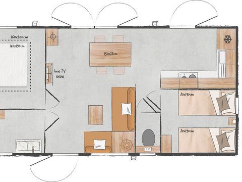 MOBILHOME 4 personnes - Premium Roseau - 2chambres, climatisé, télévision, lave-vaisselle, sèche-serviette et coffre fort