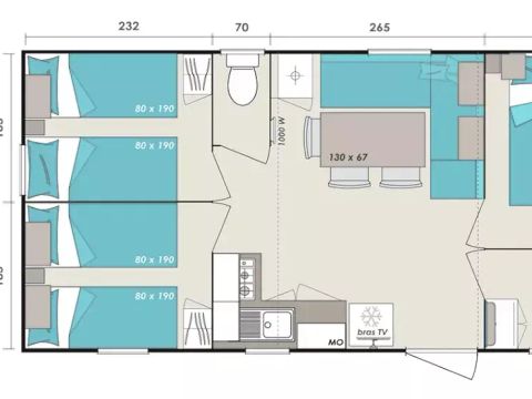 MOBILHOME 6 personnes - Mobil Home Peuplier 4 Pièces 6 Personnes Climatisé + TV