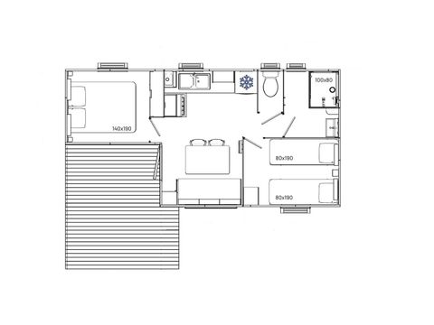 MOBILHOME 5 personnes - Confort 27m² / 2 chambres - terrasse semi-couverte