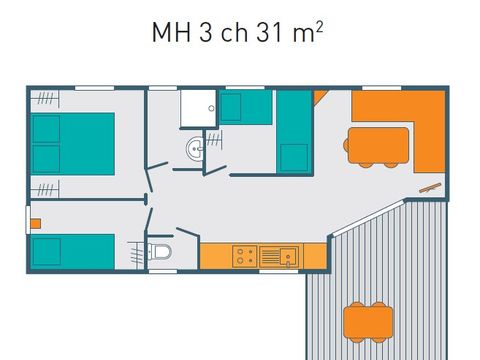 Mobilhome 6 personnes - CONFORT 31M2 - 3 chambres