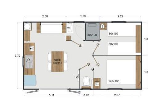 MOBILHOME 4 personnes - Cabane Surfer 2 chambres - 25 m² + terrasse semi couverte