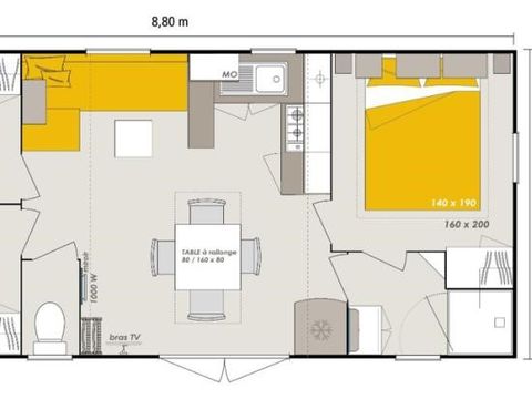 MOBILHOME 6 personnes - Mobil-Home Confort 35 m² (3 chambres + terrasse semi-couverte + TV + LV + Clim