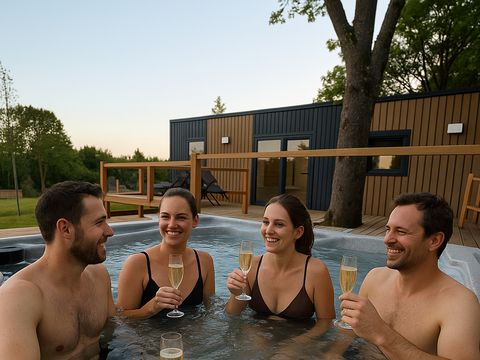 Mobilhome 4 personnes - Cottage avec terrasse - 2 chambres/2 - Salles de bain et spa privatif au Camp'hôtel du Perche Bellêmois