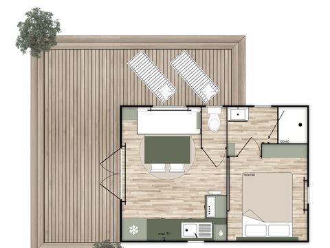 MAISON 2 personnes - Location Appart camp' hôtel avec terrasse 1ch/1 Sdb/Cuisine Salon/Prestation hôtelière