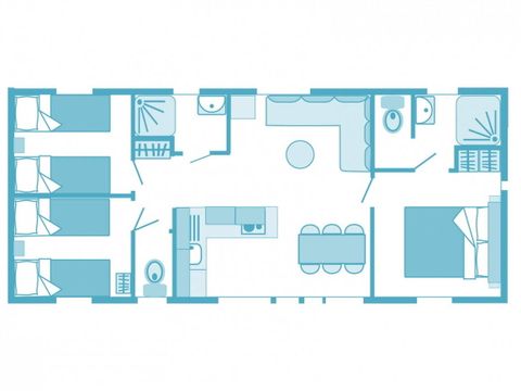 MOBILHOME 6 personnes - Mobil-home | Premium | 3 Ch. | 6 Pers. | Terrasse surélevée | 2 SDB | TV