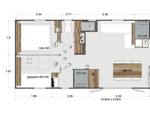 Mobilhome 6 personnes - Mobilhome PRESTA+Kids 3 chambres 2 sdb 40m² TV + clim
