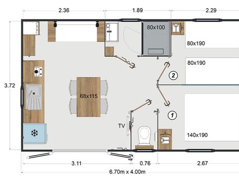 MOBILHOME 4 personnes - GRAND CONFORT  2 chambres C 24m² TV MOBILHOME 4 personnes - GRAND CONFORT  2 chambres C 24m² TV
