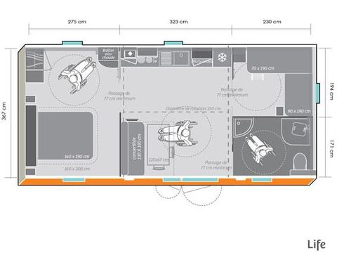 MOBILHOME 6 personnes - Grand Mobil home Personne à Mobilité Réduite