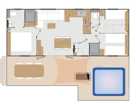 MOBILHOME 6 personnes - LUXE JARA (avec SPA et linge de lit inclus)