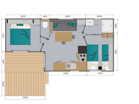 Mobilhome 4 personnes - SAVANAH 30M² avec terrasse semi couverte