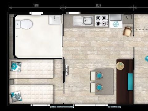 Mobilhome 4 personnes - PMR - IBIZA 31 m² avec terrasse bois non couverte