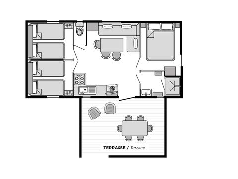 Mobilhome 6 personnes - 3 chambres - CLIM - TV - Lave-vaisselle