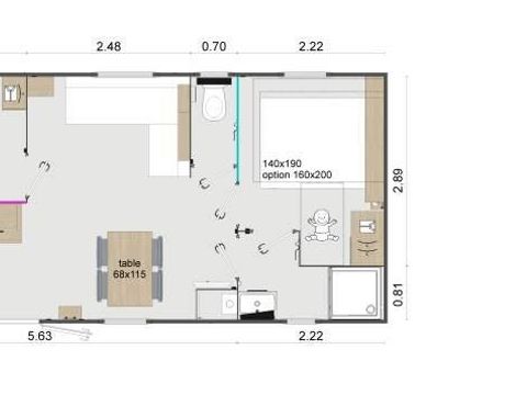 Mobilhome 2/5 personnes - Premium -30m² -2 chambres - Terrasse couverte - TV - Clim