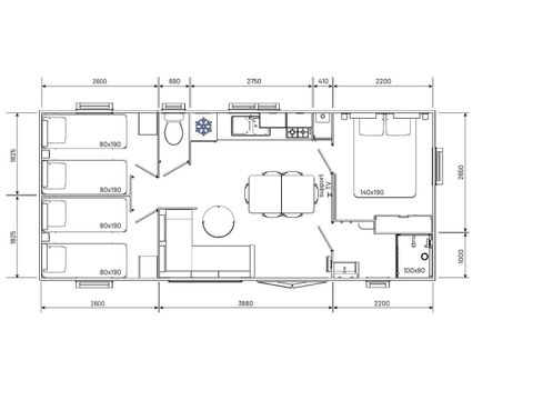 BUNGALOW 6 personnes - Mobil-home | Comfort | 3 Ch. | 6 Pers. | Terrasse surélevée | Clim. BUNGALOW 6 personnes - Mobil-home | Comfort | 3 Ch. | 6 Pers. | Terrasse surélevée | Clim.