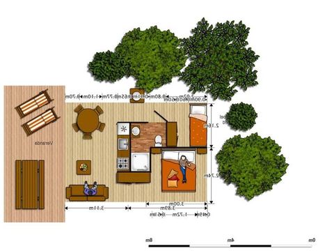 Tente en toile et en bois 4 personnes - HUTTE - 2 chambres avec salle de bains 4 pers