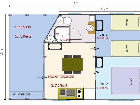 Tente en toile et en bois 5 personnes - Lodge Noisetier Standard 22m² - 2 chambres - Terrasse couverte 8m²