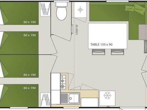 MOBILHOME 6 personnes - Camélia Confort Climatisation avec terrasse 3 chambres