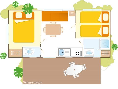 MOBILHOME 4 personnes - Classic | 2 Ch. | 4 Pers. | Terrasse surélevée | 1 SDB