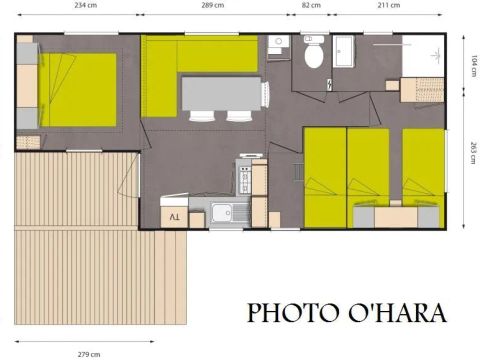 MOBILHOME 6 personnes - CONFORT 31m² - (6pers) 3 chambres + 1SDB + WC + Terrasse semi-couverte