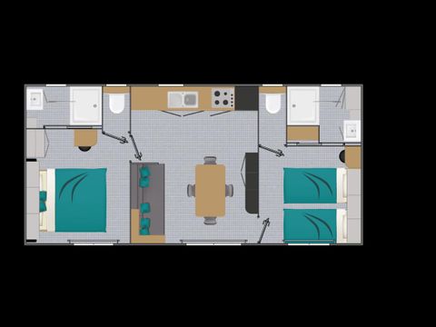 MOBILHOME 4 personnes - PREMIUM 34m² - (4pers)  2 CH + 2  SDB + LV + TV + Barbecue + Terrasse