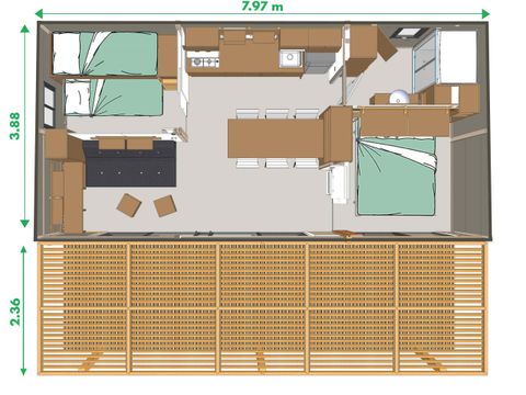 CHALET 5 personnes - Premium 30m² - (5pers) 2 CH+ 1SDB + WC + Terrasse 19m² + TV + LV + Vue Canal