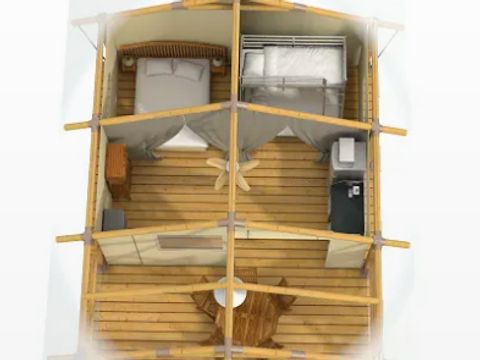 TENTE TOILE ET BOIS 5 personnes - Ecolodge BALI sans sanitaires et sans arrivée d'eau