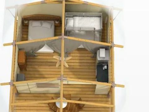 Tente en toile et en bois 5 personnes - Ecolodge Bali 3 Pièces sans sanitaires et sans arrivée d'eau