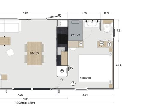 Mobilhome 4 personnes - ELEGANCE 40m² - 2 chambres - 2 salles de bain - Climatisation - Terrasse semi-couverte 27m² - Nouveauté 2024
