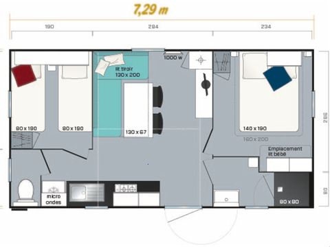 MOBILHOME 5 personnes - Mobil Home Ty Breizh 3 Pièces 5 Personnes + TV