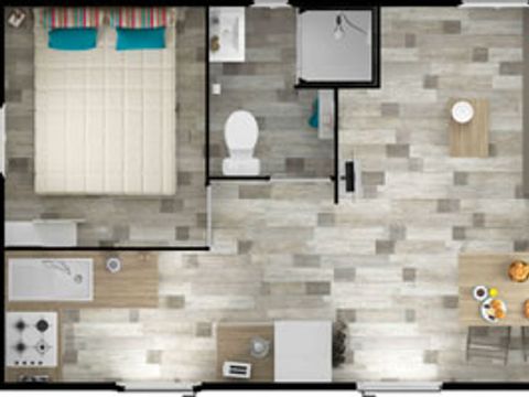 MOBILHOME 3 personnes - Mobil Home Ty Ker Solo 2 Pièces 2/3 Personnes + TV