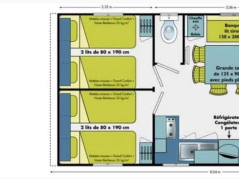 MOBILHOME 6 personnes - Mobil Home Ty Bihan 4 Pièces 6 Personnes + TV
