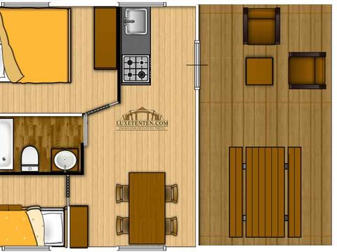 Tente en toile et en bois 4 personnes - LODGE SAFARI WOODY