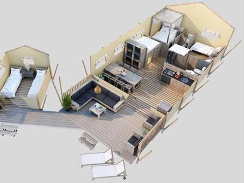 Tente en toile et en bois 8 personnes - Pamoja & Kambi