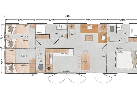 MOBILHOME 6 personnes - Premium 3 chambres - 2 salles d'eau avec clim et lave vaisselle