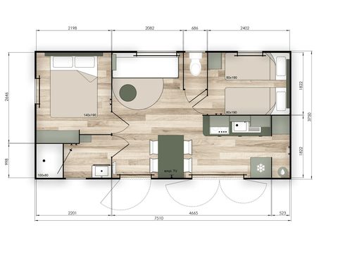MOBILHOME 4 personnes - Mobil Home Premium - 2 chambres avec clim et lave-vaisselle 4 pers