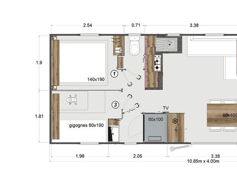 MOBILHOME 8 personnes - Premium 4 chambres - 2 salles d'eau avec clim et lave-vaisselle