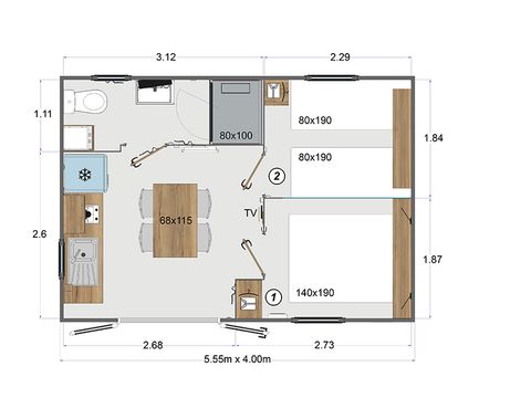Mobilhome 4 personnes - Cabane 20m²