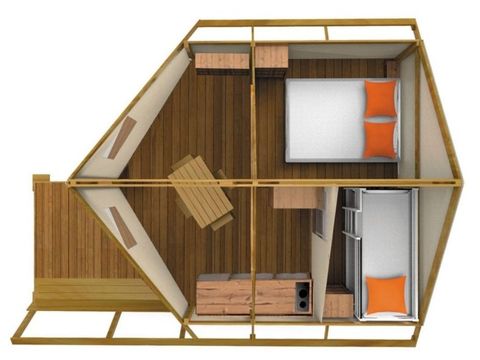 Bungalow toilé 4 personnes - Junior - 2 chambres - 17 m² - Sans sanitaires