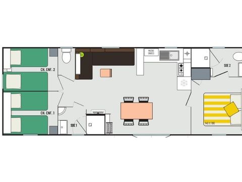 Mobilhome 6 personnes - Confort+ - 3 chambres - 2 salles de bain 40m²