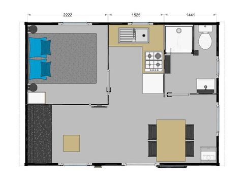 MOBILHOME 2 personnes - Mobil-home | Comfort | 1 Ch. | 2 Pers. | Terrasse surélevée non couverte | 1 SDB | TV