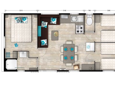 Mobilhome 6 personnes - Premium | 3 Ch. | 6 Pers. | Terrasse surélevée | Clim.